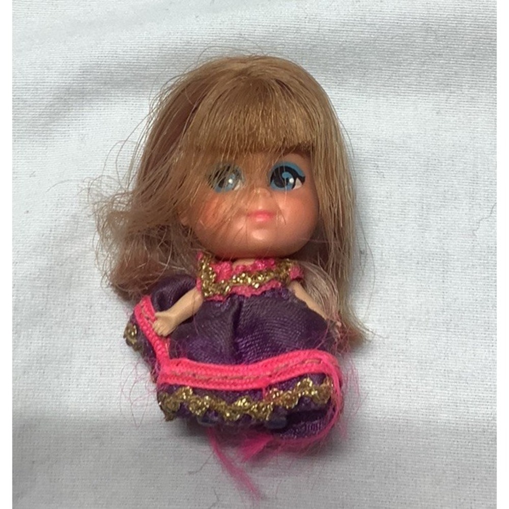 1960's Liddle Kiddles Vintage Doll Strawberry Blonde Hair Purple dress blue eyes